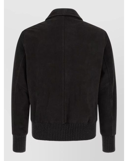 Giorgio Brato Black Aviator Jacket Collared Front Pockets Ribbed for men