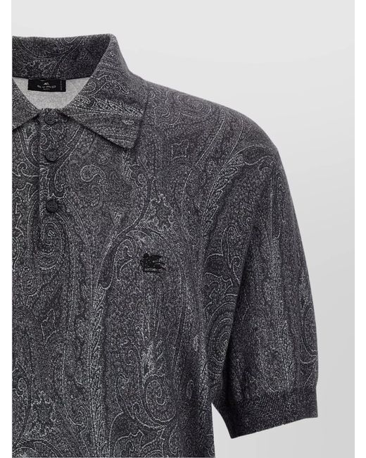 Etro Gray Silk Cashmere Polo Shirt for men