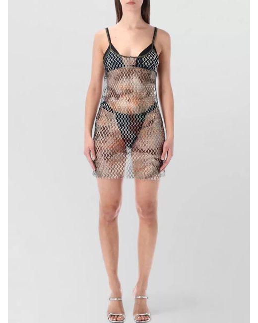 DIESEL Multicolor Mesh Printed Mini Beach Dress