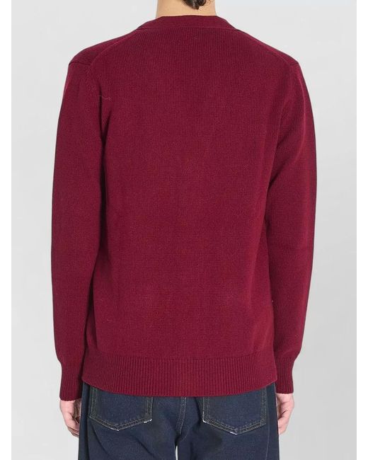 Gucci Red Cashmere Wool Ribbed V-Neck Cardigan for men