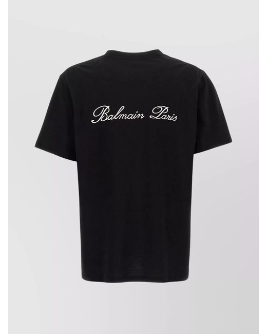 Balmain Black Cotton Logo-Embroidered Regular-Fit T-Shirt for men