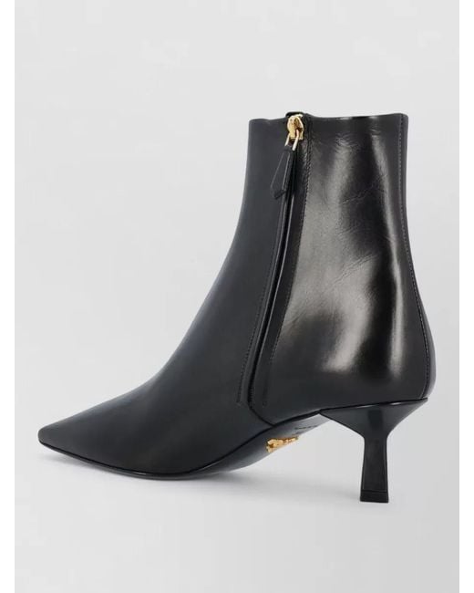 Prada Black Ankle Boots Kitten Heel Pointed Toe Silk