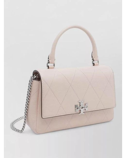 Tory Burch Natural Charlie Quilted Chain Wallet Top Handle