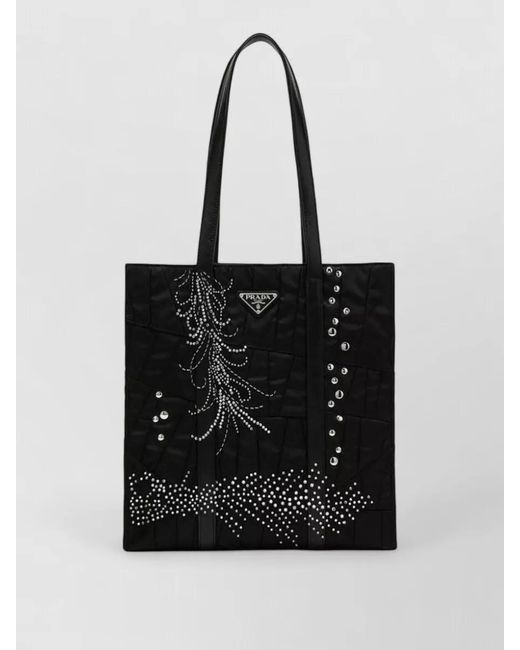 Prada Black Tote Bag Dual Handles Embellished Quilting