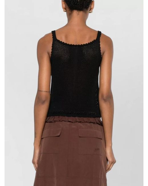 DUNST Black Crochet Knit Linen Cotton Scoop Neck Top