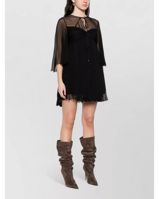Chloé Black Silk Gathered Long-Sleeve Mini Dress