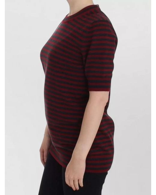 Dolce & Gabbana Red Striped Cashmere Short-Sleeve Crew-Neck Sweater