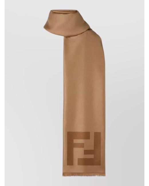 Fendi Brown Logo Ff Scarf Soft Texture Fringe for men
