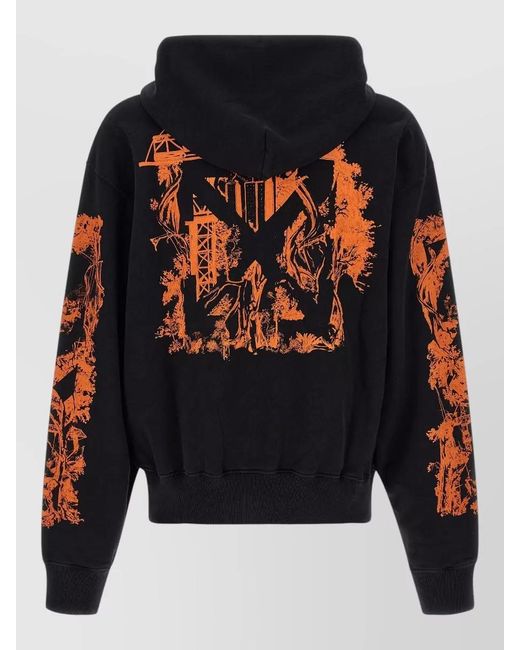 Off-White c/o Virgil Abloh Black Urban Nature Graphic Hoodie Long Sleeve for men