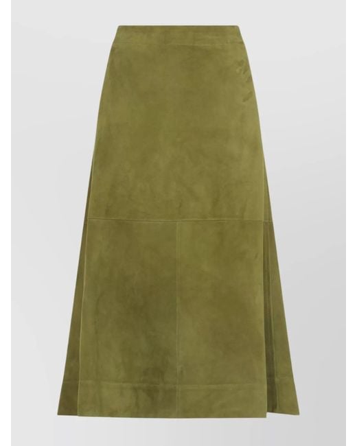 Bottega Veneta Green Suede Leather Midi A-Line Skirt