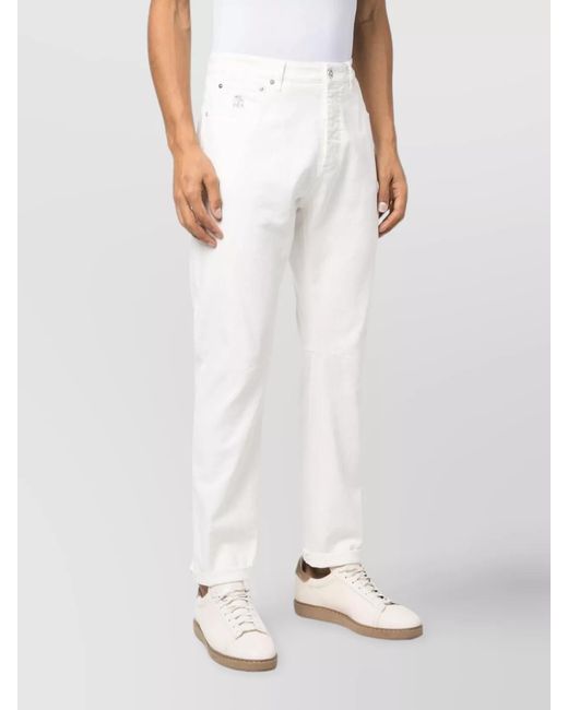 Brunello Cucinelli White Relaxed Fit Denim Trousers for men
