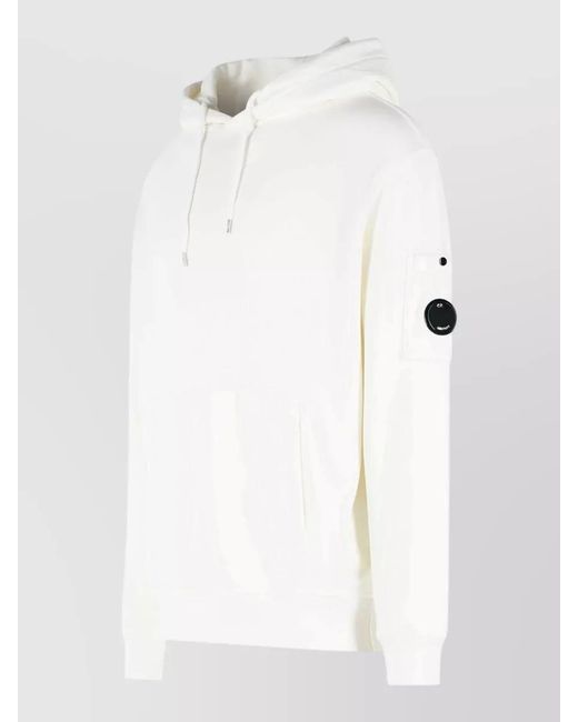 C P Company White Cotton Hooded Sweatshirt Kangaroo Pocket for men