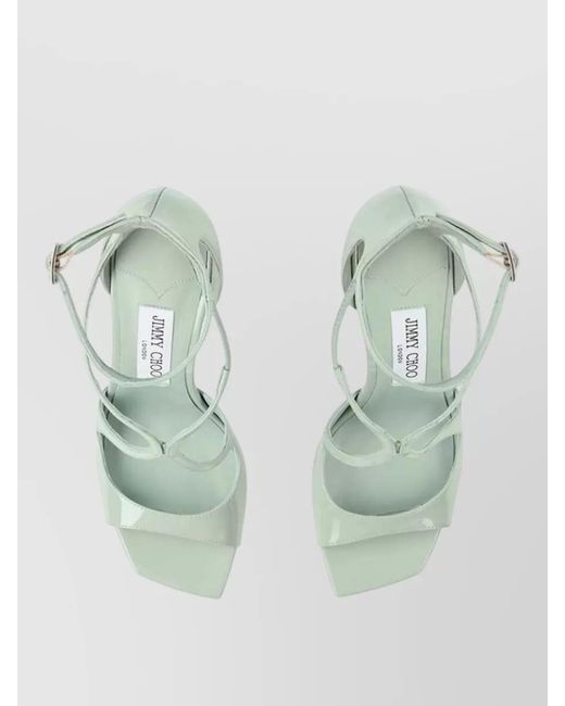 Jimmy Choo Green Azia 95 Leather Square Toe Stiletto Sandals
