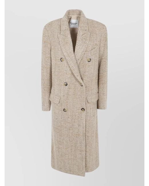 Isabel Marant Natural Wool Double-Breasted Long Coat