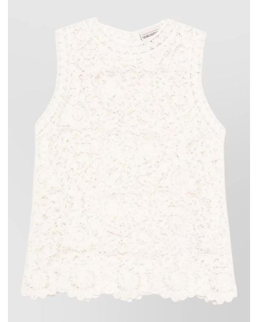 Semicouture Natural Lace Top Round Neckline Scalloped Hem