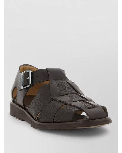 Paraboot Black Pacific Sandals Open Toe Flat Sole Leather for men