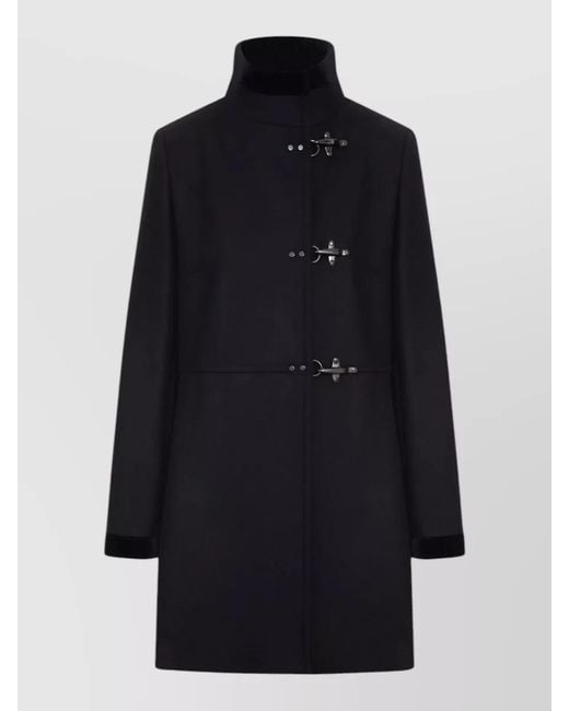 Fay Blue Cashmere Wool High Neck Single Breasted Coat