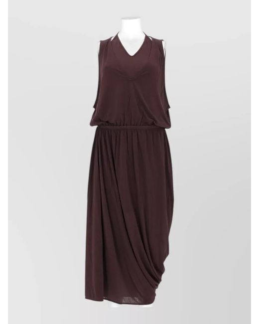 Lemaire Purple Draped Sleeveless Dress Elastic Waist V Neck