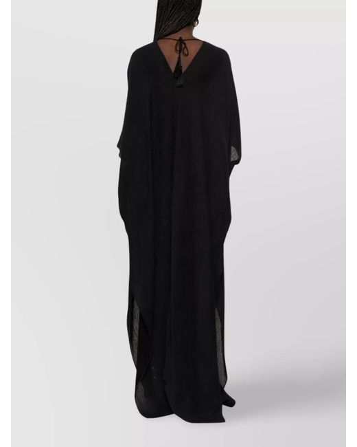 Taller Marmo Black Silk V-Neck Half-Sleeve Kaftan Dress