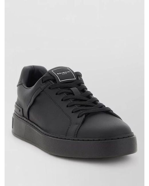 Balmain Black B Court Lace Up Low Top Sneakers for men