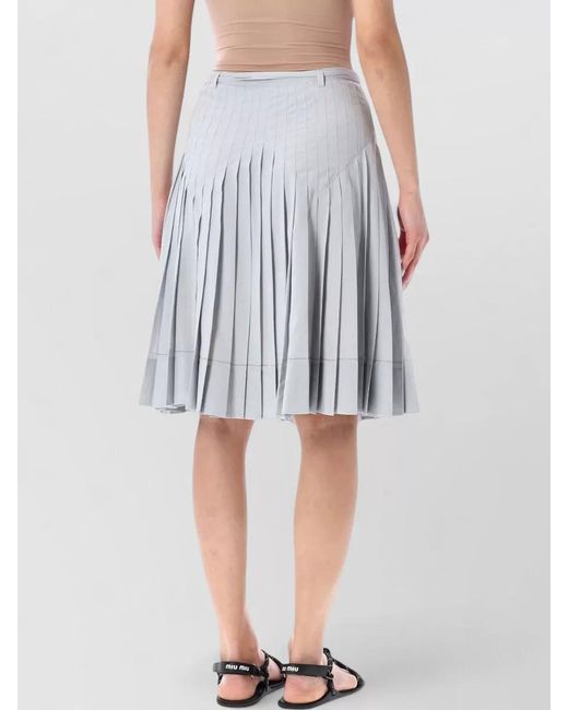 Low Classic Blue Midi Skirt Pleated Design Belt Loops Tie