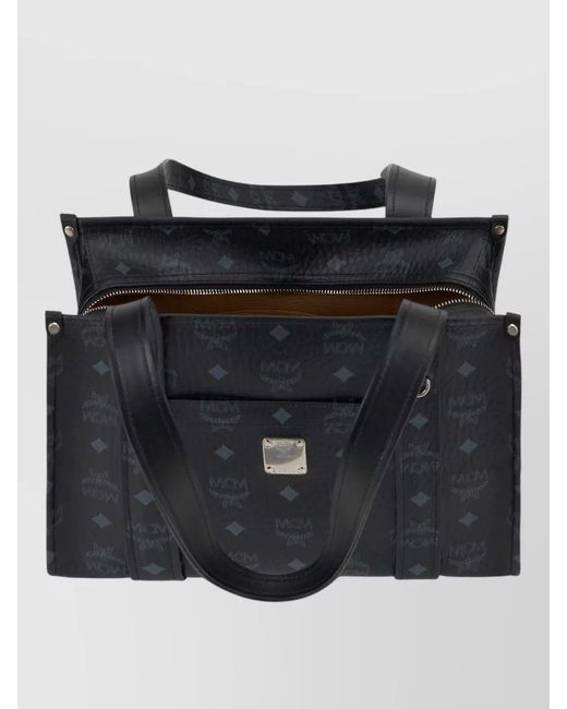MCM Black Aren Tote Bag Coated Cotton Monogram