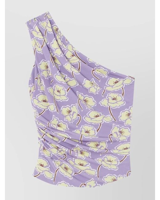 Versace Purple Floral-Print Asymmetric One-Shoulder Blouse