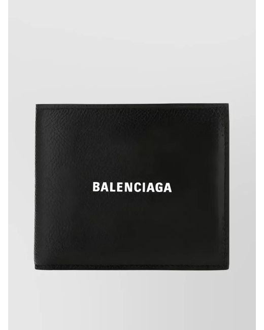 Balenciaga Black Leather Logo-Print Bi-Fold Wallet for men