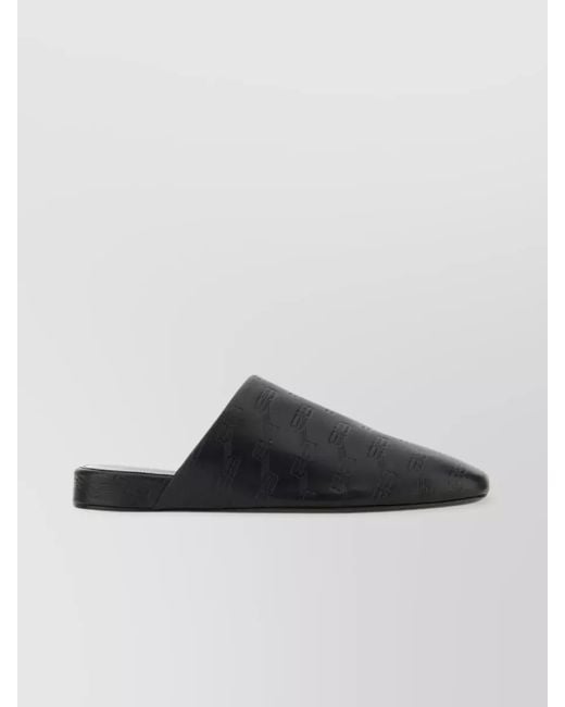 Balenciaga Black Leather Slippers With Square Toe And Open Back for men