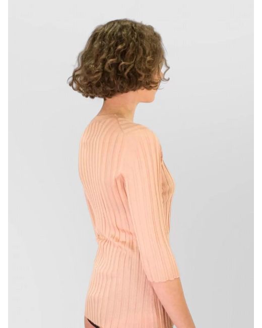 LA ROSE Natural V Neck Cashmere Silk Knit Top
