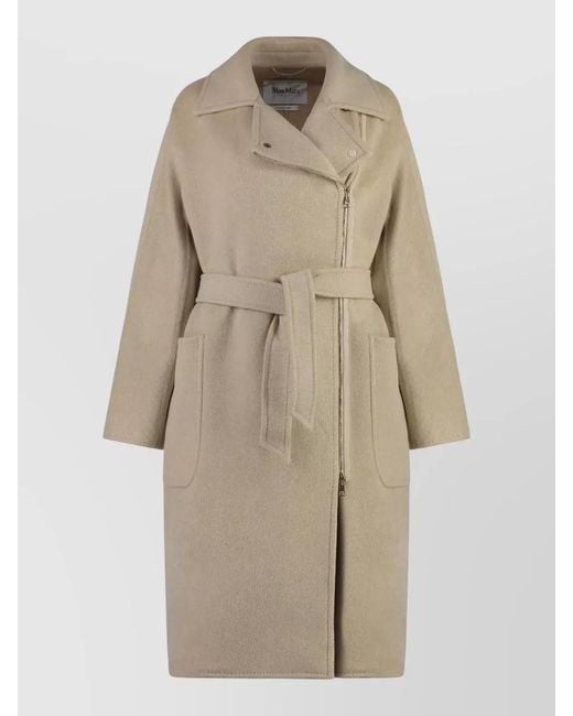 Max Mara Natural Agosto Wool Coat Long Belted Design