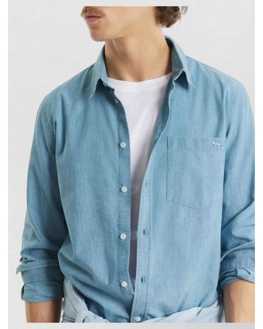 Maison Kitsuné Blue Profile Fox Cotton Long Sleeve Shirt for men
