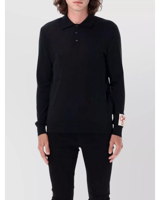 Golden Goose Deluxe Brand Blue Virgin Wool Long-Sleeve Knit Polo Shirt for men
