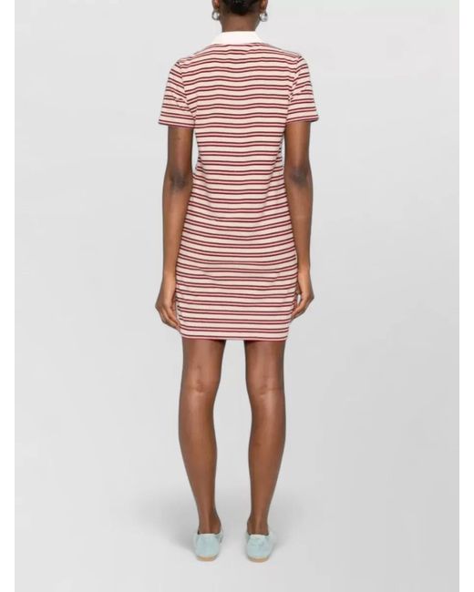 A.P.C. Red Striped Cotton Polo Dress Short Sleeves