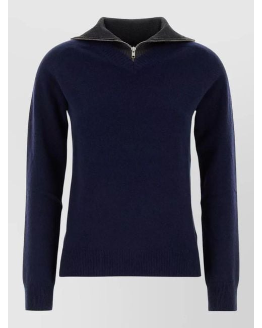 MM6 by Maison Margiela Blue Wool Blend Sweater Contrast Collar V Neck