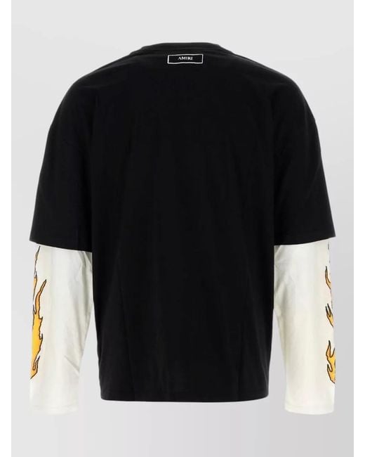 Amiri Black Burnout Double Sleeve Graphic Crew T-Shirt for men