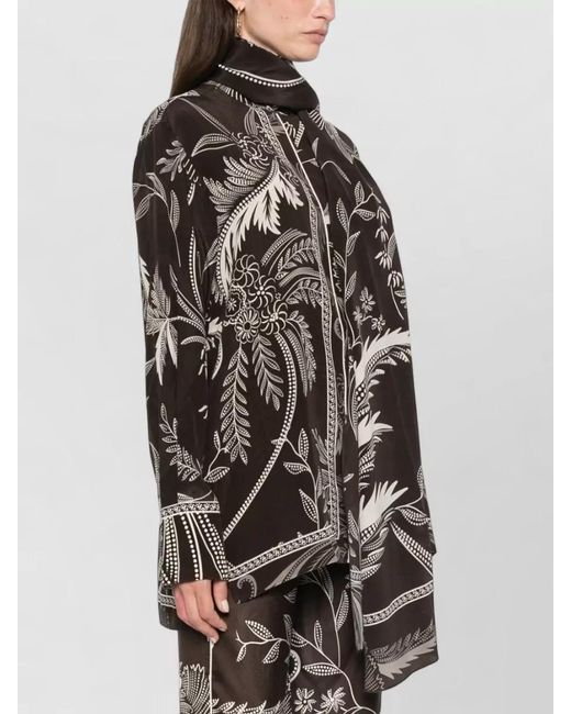 F.R.S For Restless Sleepers Black Silk Botanical-Print Long-Sleeve Blouse