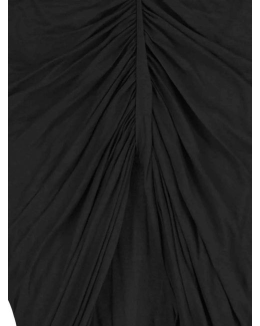 Rick Owens Black Cotton Midi Fitted Skirt