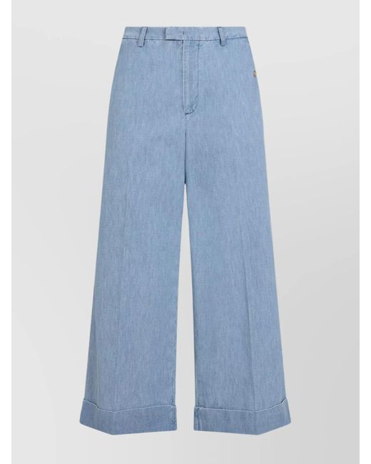 Valentino Blue Denim Wide-Leg Cropped Trousers for men