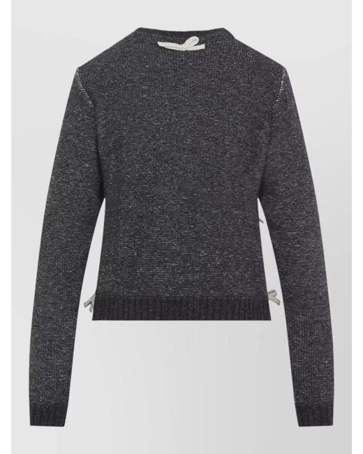 Moschino Gray Ribbon Lattice Bow Crew Knit Sweater