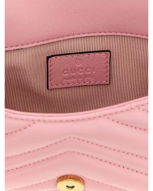 Gucci Pink Gg Marmont Chevron Mini Chain Shoulder Bag