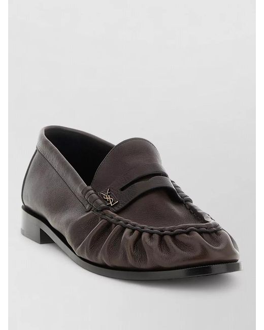 Saint Laurent Black Loafer Shoe Round Toe Ruched Design for men