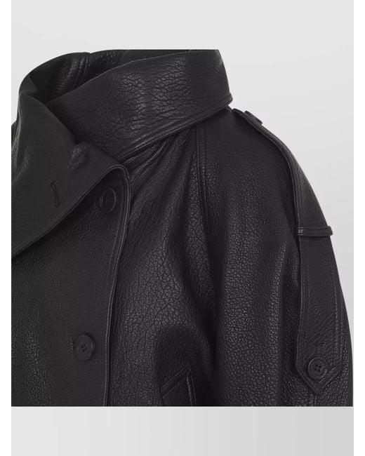 Acne Black Cropped Leather Bomber Jacket High Collar