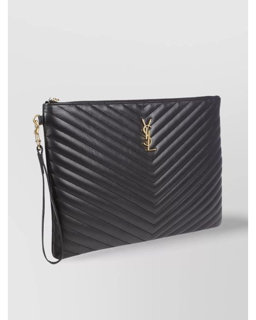Saint Laurent Gray Cassandre Leather Clutch Bag