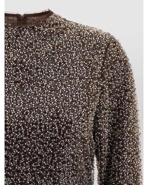 ROTATE BIRGER CHRISTENSEN Black Sequin Embellished Peplum Hem Long Sleeve Top