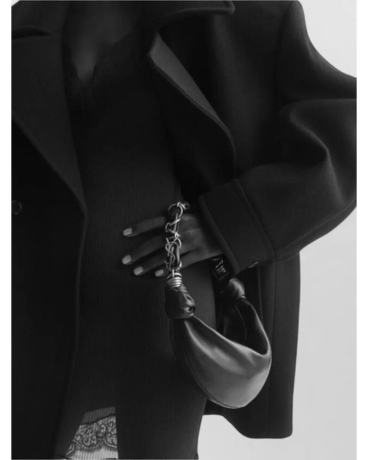 Saint Laurent Black Leather Wallet Curved Silhouette Chain Handle