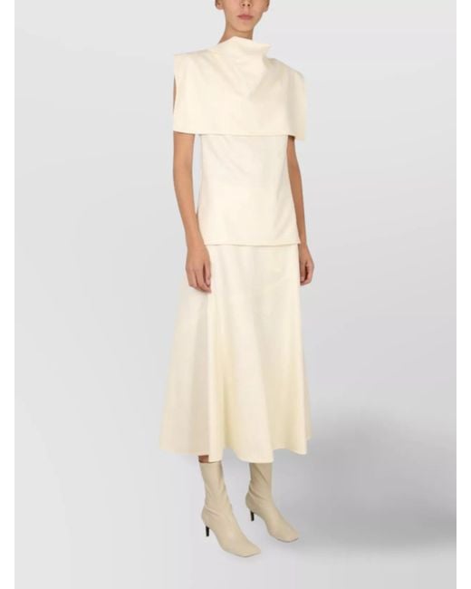 Jil Sander White Wool Cape Overlay High Neck Tops