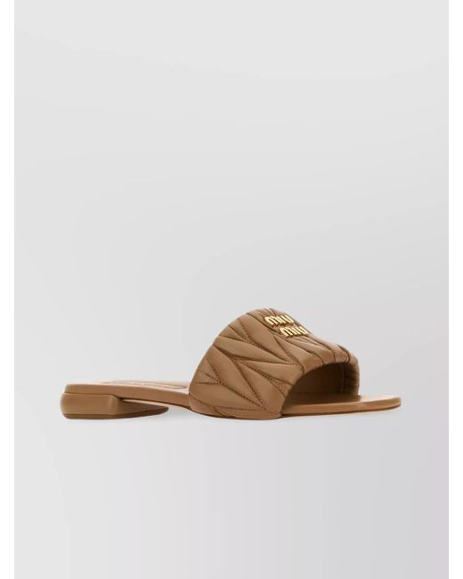 Miu Miu Brown Matelassé Leather Slides