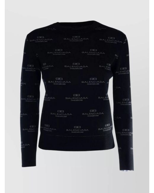 Balenciaga Blue Logo-Print Crew-Neck Long-Sleeve Jumper