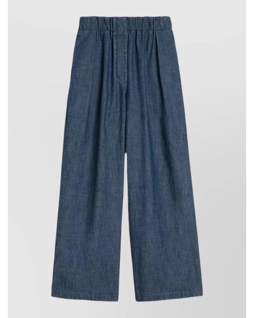 Jil Sander Blue Cotton Wide-Leg Trousers
